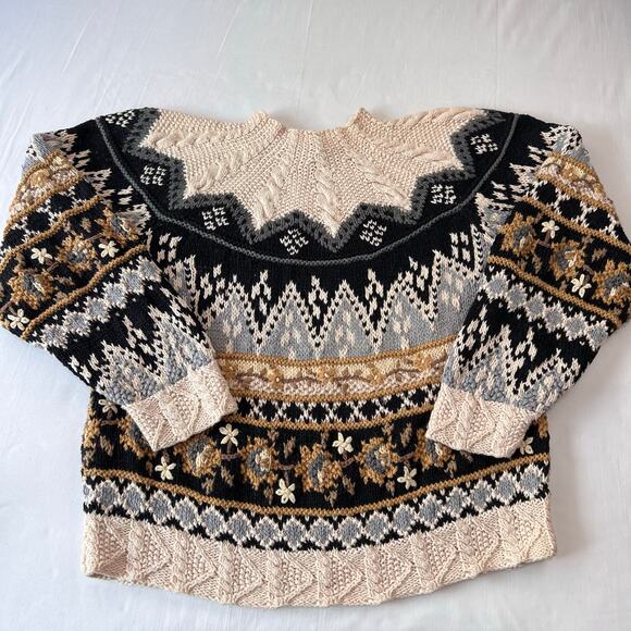 Jennifer & Company Vintage Cable Knit Sweater Women's Size Medium Black Brown - Picture 1 of 5
